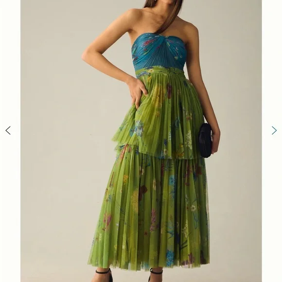 green emerald velvet dress Farm Rio x Anthropologie Tropical Maxi Dress  Augusthouseofbrands